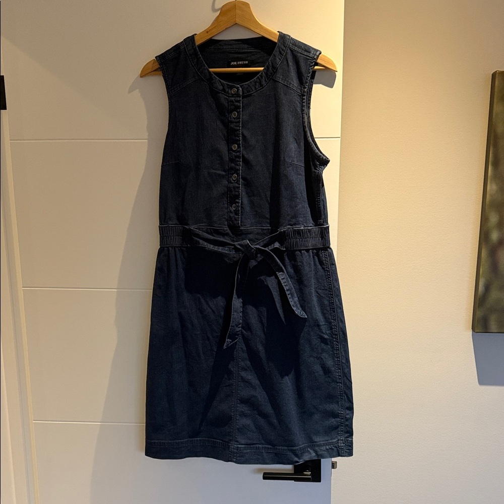 Joe Fresh Sleeveless Navy Denim Tie-Waist Mini Dress